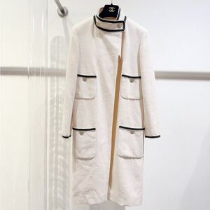 Authentic CHANEL White Trench Coat with Black Accents